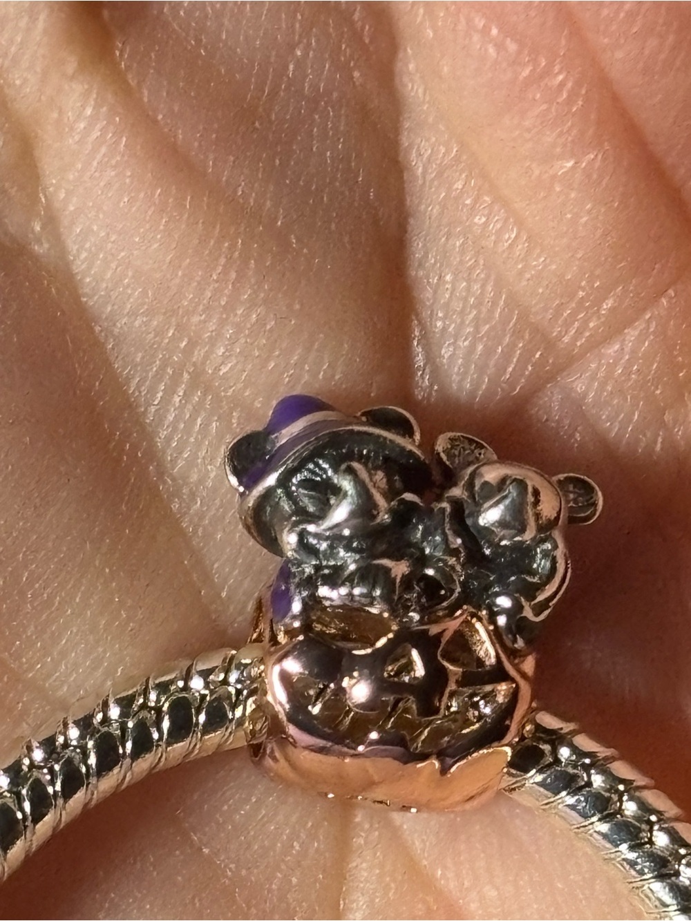 Sterling Silver Purple Accent mickey jack bead including bracelet, tiny charm